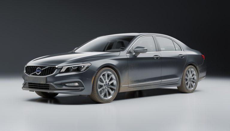 Berline Volvo grise avec traces d'usure représentant une voiture essence avec un kilométrage élevé