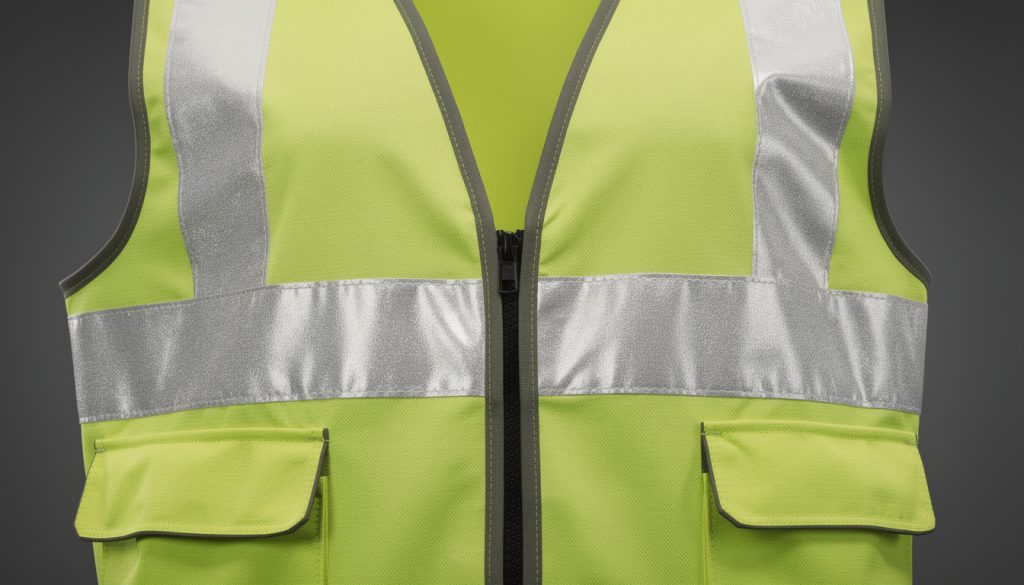 Gilet de sécurité jaune fluo avec bandes réfléchissantes et fermeture éclair obligatoire en voiture